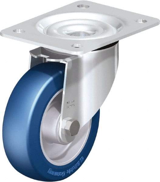 Blickle - 5" Diam x 1-37/64" Wide x 6-7/64" OAH Top Plate Mount Swivel Caster - Polyurethane-Elastomer Blickle Besthane, 770 Lb Capacity, Ball Bearing, 5-1/2 x 4-3/8" Plate - Apex Tool & Supply
