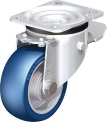 Blickle - 4" Diam x 1-37/64" Wide x 5-7/64" OAH Top Plate Mount Swivel Caster with Brake - Polyurethane-Elastomer Blickle Besthane, 660 Lb Capacity, Ball Bearing, 3-15/16 x 3-3/8" Plate - Apex Tool & Supply