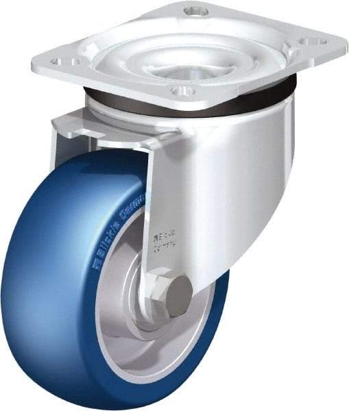 Blickle - 4" Diam x 1-37/64" Wide x 5-7/64" OAH Top Plate Mount Swivel Caster - Polyurethane-Elastomer Blickle Besthane, 660 Lb Capacity, Ball Bearing, 3-15/16 x 3-3/8" Plate - Apex Tool & Supply