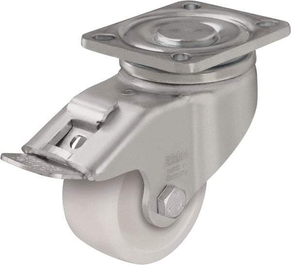 Blickle - 3" Diam x 1-1/4" Wide x 4-41/64" OAH Top Plate Mount Swivel Caster with Brake - Impact-Resistant Nylon, 660 Lb Capacity, Plain Bore Bearing, 3-15/16 x 3-3/8" Plate - Apex Tool & Supply