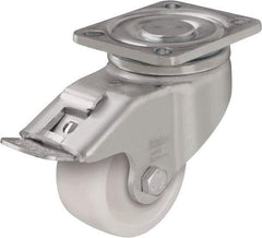 Blickle - 3" Diam x 1-1/4" Wide x 4-41/64" OAH Top Plate Mount Swivel Caster with Brake - Impact-Resistant Nylon, 660 Lb Capacity, Ball Bearing, 3-15/16 x 3-3/8" Plate - Apex Tool & Supply