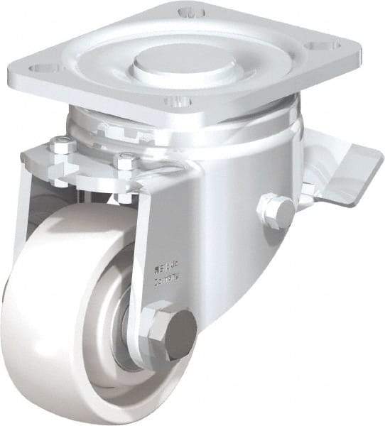 Blickle - 3" Diam x 1-1/4" Wide x 4-41/64" OAH Top Plate Mount Swivel Caster with Brake - Impact-Resistant Nylon, 660 Lb Capacity, Ball Bearing, 3-15/16 x 3-3/8" Plate - Apex Tool & Supply