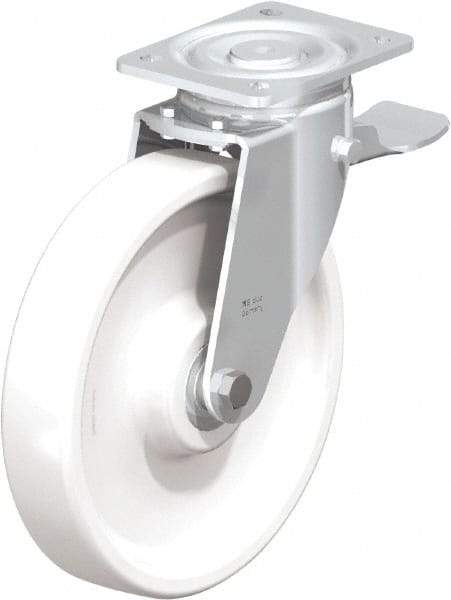 Blickle - 10" Diam x 1-31/32" Wide x 11-39/64" OAH Top Plate Mount Swivel Caster with Brake - Impact-Resistant Nylon, 1,980 Lb Capacity, Ball Bearing, 5-1/2 x 4-3/8" Plate - Apex Tool & Supply