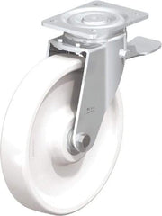 Blickle - 10" Diam x 1-31/32" Wide x 11-39/64" OAH Top Plate Mount Swivel Caster with Brake - Impact-Resistant Nylon, 1,980 Lb Capacity, Ball Bearing, 5-1/2 x 4-3/8" Plate - Apex Tool & Supply