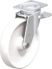 Blickle - 10" Diam x 1-31/32" Wide x 11-39/64" OAH Top Plate Mount Swivel Caster with Brake - Impact-Resistant Nylon, 1,980 Lb Capacity, Plain Bore Bearing, 5-1/2 x 4-3/8" Plate - Apex Tool & Supply