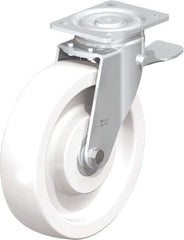 Blickle - 10" Diam x 2-9/16" Wide x 11-39/64" OAH Top Plate Mount Swivel Caster with Brake - Impact-Resistant Nylon, 1,980 Lb Capacity, Ball Bearing, 5-1/2 x 4-3/8" Plate - Apex Tool & Supply