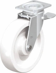 Blickle - 10" Diam x 2-9/16" Wide x 11-39/64" OAH Top Plate Mount Swivel Caster with Brake - Impact-Resistant Nylon, 1,980 Lb Capacity, Plain Bore Bearing, 5-1/2 x 4-3/8" Plate - Apex Tool & Supply