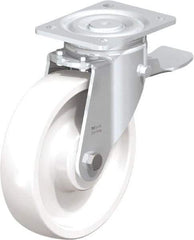 Blickle - 8" Diam x 1-31/32" Wide x 9-41/64" OAH Top Plate Mount Swivel Caster with Brake - Impact-Resistant Nylon, 1,980 Lb Capacity, Ball Bearing, 5-1/2 x 4-3/8" Plate - Apex Tool & Supply