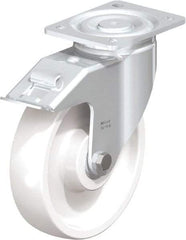 Blickle - 8" Diam x 1-31/32" Wide x 9-41/64" OAH Top Plate Mount Swivel Caster with Brake - Impact-Resistant Nylon, 1,980 Lb Capacity, Ball Bearing, 5-1/2 x 4-3/8" Plate - Apex Tool & Supply