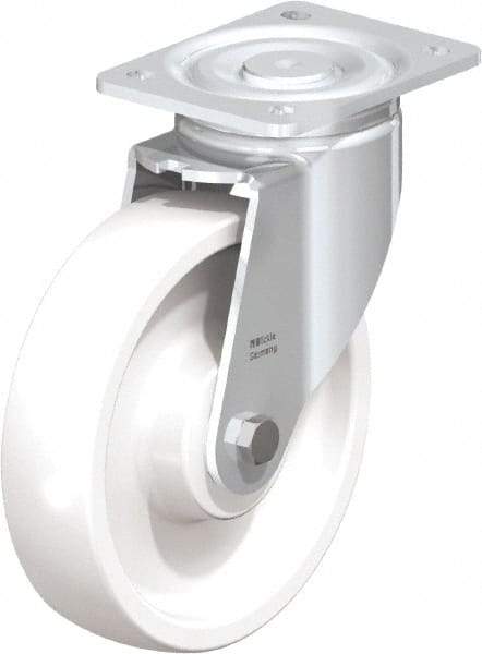 Blickle - 8" Diam x 1-31/32" Wide x 9-41/64" OAH Top Plate Mount Swivel Caster - Impact-Resistant Nylon, 1,980 Lb Capacity, Ball Bearing, 5-1/2 x 4-3/8" Plate - Apex Tool & Supply