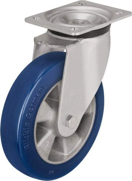 Blickle - 5" Diam x 2-1/8" Wide x 6-11/16" OAH Top Plate Mount Swivel Caster - Polyurethane-Elastomer Blickle Besthane, 990 Lb Capacity, Ball Bearing, 5-1/2 x 4-3/8" Plate - Apex Tool & Supply