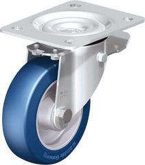 Blickle - 5" Diam x 1-37/64" Wide x 6-7/64" OAH Top Plate Mount Swivel Caster with Brake - Polyurethane-Elastomer Blickle Besthane, 770 Lb Capacity, Ball Bearing, 5-1/2 x 4-3/8" Plate - Apex Tool & Supply