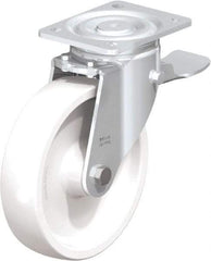 Blickle - 8" Diam x 1-31/32" Wide x 9-41/64" OAH Top Plate Mount Swivel Caster with Brake - Impact-Resistant Nylon, 1,980 Lb Capacity, Plain Bore Bearing, 5-1/2 x 4-3/8" Plate - Apex Tool & Supply