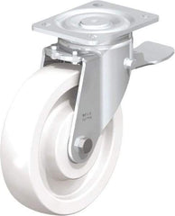Blickle - 8" Diam x 1-31/32" Wide x 9-41/64" OAH Top Plate Mount Swivel Caster with Brake - Impact-Resistant Nylon, 1,980 Lb Capacity, Ball Bearing, 5-1/2 x 4-3/8" Plate - Apex Tool & Supply