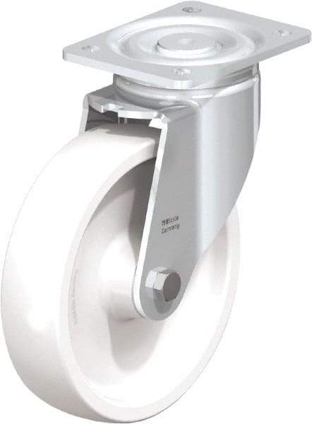 Blickle - 8" Diam x 1-31/32" Wide x 9-41/64" OAH Top Plate Mount Swivel Caster - Impact-Resistant Nylon, 1,980 Lb Capacity, Plain Bore Bearing, 5-1/2 x 4-3/8" Plate - Apex Tool & Supply