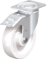 Blickle - 8" Diam x 1-31/32" Wide x 9-41/64" OAH Top Plate Mount Swivel Caster with Brake - Impact-Resistant Nylon, 1,980 Lb Capacity, Plain Bore Bearing, 5-1/2 x 4-3/8" Plate - Apex Tool & Supply
