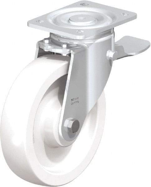Blickle - 8" Diam x 1-31/32" Wide x 9-41/64" OAH Top Plate Mount Swivel Caster with Brake - Impact-Resistant Nylon, 1,980 Lb Capacity, Plain Bore Bearing, 5-1/2 x 4-3/8" Plate - Apex Tool & Supply