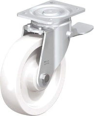 Blickle - 8" Diam x 1-31/32" Wide x 9-41/64" OAH Top Plate Mount Swivel Caster with Brake - Impact-Resistant Nylon, 1,980 Lb Capacity, Plain Bore Bearing, 5-1/2 x 4-3/8" Plate - Apex Tool & Supply