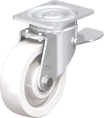 Blickle - 6-1/2" Diam x 1-31/32" Wide x 7-3/4" OAH Top Plate Mount Swivel Caster with Brake - Impact-Resistant Nylon, 1,870 Lb Capacity, Ball Bearing, 5-1/2 x 4-3/8" Plate - Apex Tool & Supply