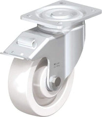 Blickle - 6-1/2" Diam x 1-31/32" Wide x 7-3/4" OAH Top Plate Mount Swivel Caster with Brake - Impact-Resistant Nylon, 1,870 Lb Capacity, Ball Bearing, 5-1/2 x 4-3/8" Plate - Apex Tool & Supply