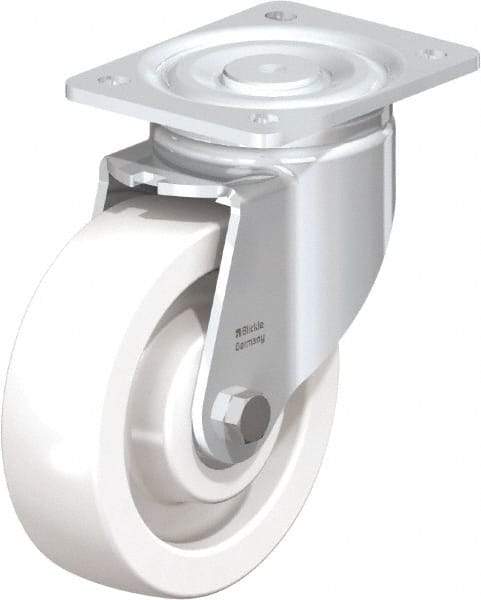 Blickle - 6-1/2" Diam x 1-31/32" Wide x 7-3/4" OAH Top Plate Mount Swivel Caster - Impact-Resistant Nylon, 1,870 Lb Capacity, Ball Bearing, 5-1/2 x 4-3/8" Plate - Apex Tool & Supply