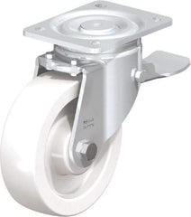 Blickle - 6-1/2" Diam x 1-31/32" Wide x 7-3/4" OAH Top Plate Mount Swivel Caster with Brake - Impact-Resistant Nylon, 1,870 Lb Capacity, Plain Bore Bearing, 5-1/2 x 4-3/8" Plate - Apex Tool & Supply