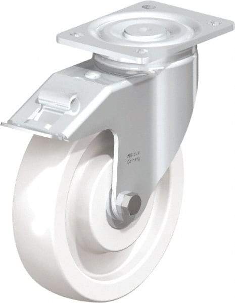 Blickle - 6-1/2" Diam x 1-31/32" Wide x 7-3/4" OAH Top Plate Mount Swivel Caster - Impact-Resistant Nylon, 1,870 Lb Capacity, Plain Bore Bearing, 5-1/2 x 4-3/8" Plate - Apex Tool & Supply