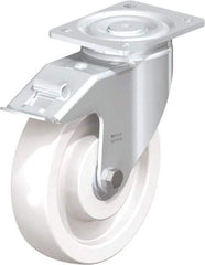 Blickle - 6-1/2" Diam x 1-31/32" Wide x 7-3/4" OAH Top Plate Mount Swivel Caster - Impact-Resistant Nylon, 1,870 Lb Capacity, Plain Bore Bearing, 5-1/2 x 4-3/8" Plate - Apex Tool & Supply
