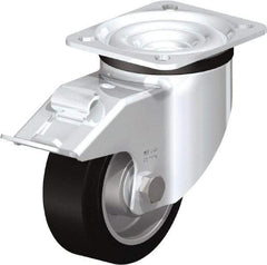 Blickle - 4" Diam x 1-37/64" Wide x 5-7/64" OAH Top Plate Mount Swivel Caster with Brake - Solid Rubber, 440 Lb Capacity, Ball Bearing, 3-15/16 x 3-3/8" Plate - Apex Tool & Supply