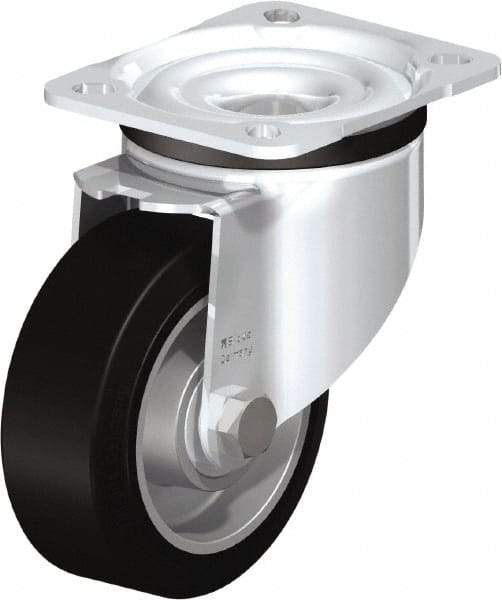 Blickle - 4" Diam x 1-37/64" Wide x 5-7/64" OAH Top Plate Mount Swivel Caster - Solid Rubber, 440 Lb Capacity, Ball Bearing, 3-15/16 x 3-3/8" Plate - Apex Tool & Supply