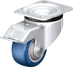 Blickle - 3" Diam x 1-37/64" Wide x 4-21/64" OAH Top Plate Mount Swivel Caster with Brake - Polyurethane-Elastomer Blickle Besthane, 506 Lb Capacity, Ball Bearing, 3-15/16 x 3-3/8" Plate - Apex Tool & Supply