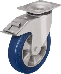 Blickle - 5" Diam x 2-1/8" Wide x 6-11/16" OAH Top Plate Mount Swivel Caster with Brake - Polyurethane-Elastomer Blickle Besthane, 990 Lb Capacity, Ball Bearing, 5-1/2 x 4-3/8" Plate - Apex Tool & Supply