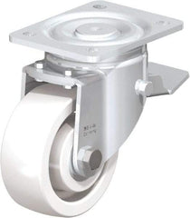 Blickle - 5" Diam x 1-31/32" Wide x 6-11/16" OAH Top Plate Mount Swivel Caster with Brake - Impact-Resistant Nylon, 1,650 Lb Capacity, Ball Bearing, 5-1/2 x 4-3/8" Plate - Apex Tool & Supply