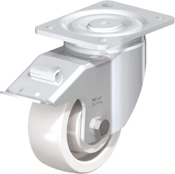 Blickle - 5" Diam x 1-31/32" Wide x 6-11/16" OAH Top Plate Mount Swivel Caster with Brake - Impact-Resistant Nylon, 1,650 Lb Capacity, Ball Bearing, 5-1/2 x 4-3/8" Plate - Apex Tool & Supply