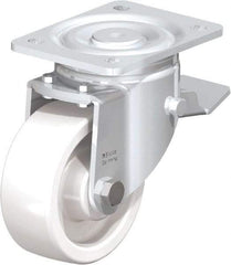 Blickle - 5" Diam x 1-31/32" Wide x 6-11/16" OAH Top Plate Mount Swivel Caster with Brake - Impact-Resistant Nylon, 1,650 Lb Capacity, Plain Bore Bearing, 5-1/2 x 4-3/8" Plate - Apex Tool & Supply