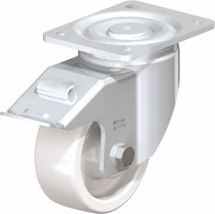 Blickle - 5" Diam x 1-31/32" Wide x 6-11/16" OAH Top Plate Mount Swivel Caster with Brake - Impact-Resistant Nylon, 1,650 Lb Capacity, Plain Bore Bearing, 5-1/2 x 4-3/8" Plate - Apex Tool & Supply