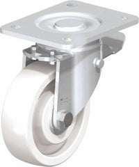 Blickle - 5" Diam x 1-29/64" Wide x 6-1/2" OAH Top Plate Mount Swivel Caster with Brake - Impact-Resistant Nylon, 1,540 Lb Capacity, Ball Bearing, 5-1/2 x 4-3/8" Plate - Apex Tool & Supply