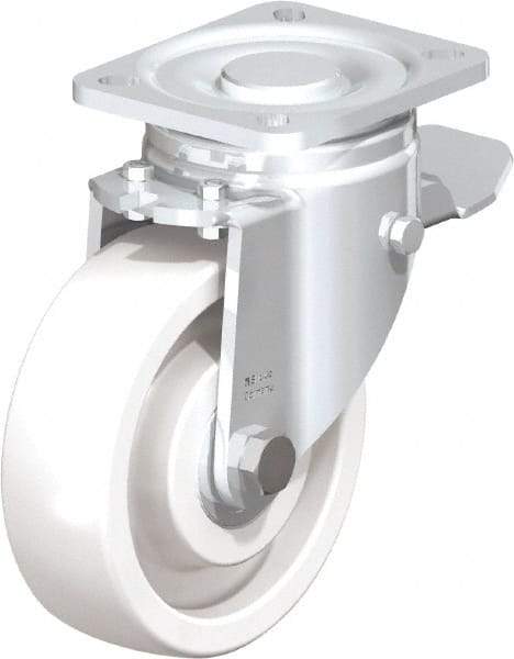 Blickle - 5" Diam x 1-29/64" Wide x 6-1/2" OAH Top Plate Mount Swivel Caster with Brake - Impact-Resistant Nylon, 1,540 Lb Capacity, Ball Bearing, 3-15/16 x 3-3/8" Plate - Apex Tool & Supply