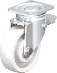 Blickle - 5" Diam x 1-29/64" Wide x 6-1/2" OAH Top Plate Mount Swivel Caster with Brake - Impact-Resistant Nylon, 1,540 Lb Capacity, Ball Bearing, 3-15/16 x 3-3/8" Plate - Apex Tool & Supply