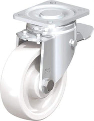 Blickle - 5" Diam x 1-29/64" Wide x 6-1/2" OAH Top Plate Mount Swivel Caster with Brake - Impact-Resistant Nylon, 1,540 Lb Capacity, Plain Bore Bearing, 3-15/16 x 3-3/8" Plate - Apex Tool & Supply