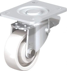 Blickle - 4" Diam x 1-29/64" Wide x 6-1/2" OAH Top Plate Mount Swivel Caster with Brake - Impact-Resistant Nylon, 1,100 Lb Capacity, Ball Bearing, 5-1/2 x 4-3/8" Plate - Apex Tool & Supply