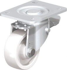 Blickle - 4" Diam x 1-29/64" Wide x 5-33/64" OAH Top Plate Mount Swivel Caster with Brake - Impact-Resistant Nylon, 1,100 Lb Capacity, Plain Bore Bearing, 5-1/2 x 4-3/8" Plate - Apex Tool & Supply