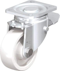 Blickle - 4" Diam x 1-29/64" Wide x 5-33/64" OAH Top Plate Mount Swivel Caster with Brake - Impact-Resistant Nylon, 1,100 Lb Capacity, Plain Bore Bearing, 3-15/16 x 3-3/8" Plate - Apex Tool & Supply
