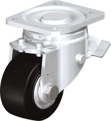 Blickle - 3" Diam x 1-49/64" Wide x 4-23/32" OAH Top Plate Mount Swivel Caster with Brake - Solid Rubber, 440 Lb Capacity, Ball Bearing, 3-15/16 x 3-3/8" Plate - Apex Tool & Supply