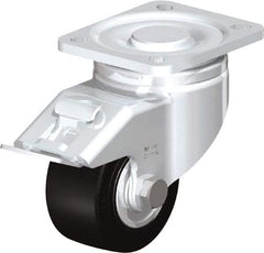 Blickle - 3" Diam x 1-49/64" Wide x 4-23/32" OAH Top Plate Mount Swivel Caster with Brake - Solid Rubber, 440 Lb Capacity, Ball Bearing, 3-15/16 x 3-3/8" Plate - Apex Tool & Supply