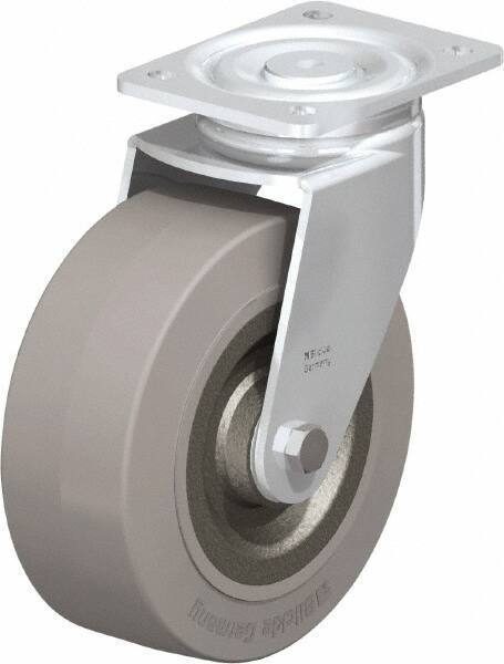 Blickle - 8" Diam x 3-9/64" Wide x 9-41/64" OAH Top Plate Mount Swivel Caster - Solid Rubber, 1,870 Lb Capacity, Ball Bearing, 5-1/2 x 4-3/8" Plate - Apex Tool & Supply