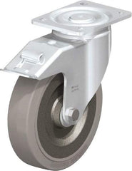 Blickle - 8" Diam x 1-31/32" Wide x 9-41/64" OAH Top Plate Mount Swivel Caster with Brake - Solid Rubber, 1,320 Lb Capacity, Ball Bearing, 5-1/2 x 4-3/8" Plate - Apex Tool & Supply
