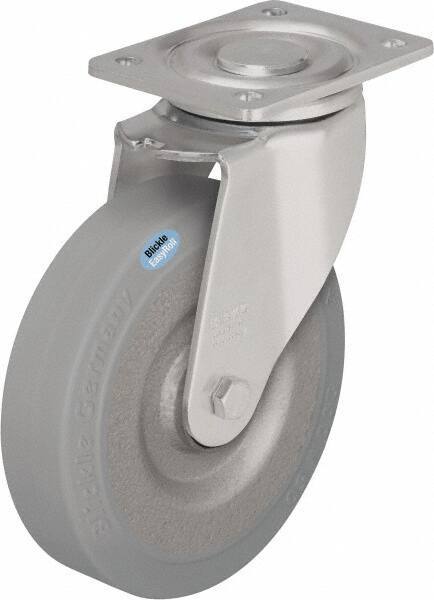 Blickle - 6-1/2" Diam x 1-31/32" Wide x 7-61/64" OAH Top Plate Mount Swivel Caster - Solid Rubber, 990 Lb Capacity, Ball Bearing, 5-1/2 x 4-3/8" Plate - Apex Tool & Supply