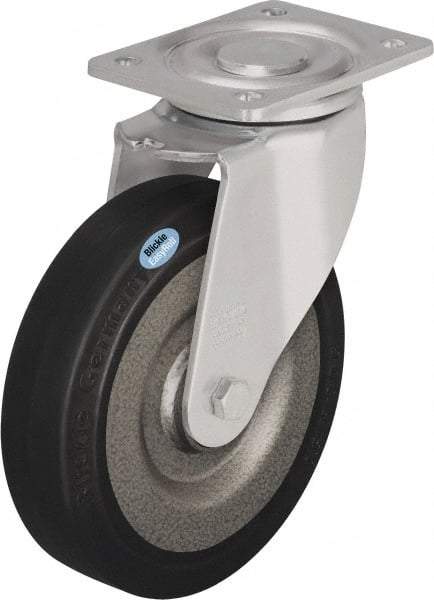 Blickle - 6-1/2" Diam x 1-31/32" Wide x 7-61/64" OAH Top Plate Mount Swivel Caster - Solid Rubber, 990 Lb Capacity, Ball Bearing, 5-1/2 x 4-3/8" Plate - Apex Tool & Supply