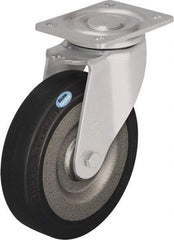 Blickle - 6-1/2" Diam x 1-31/32" Wide x 7-61/64" OAH Top Plate Mount Swivel Caster - Solid Rubber, 990 Lb Capacity, Ball Bearing, 5-1/2 x 4-3/8" Plate - Apex Tool & Supply